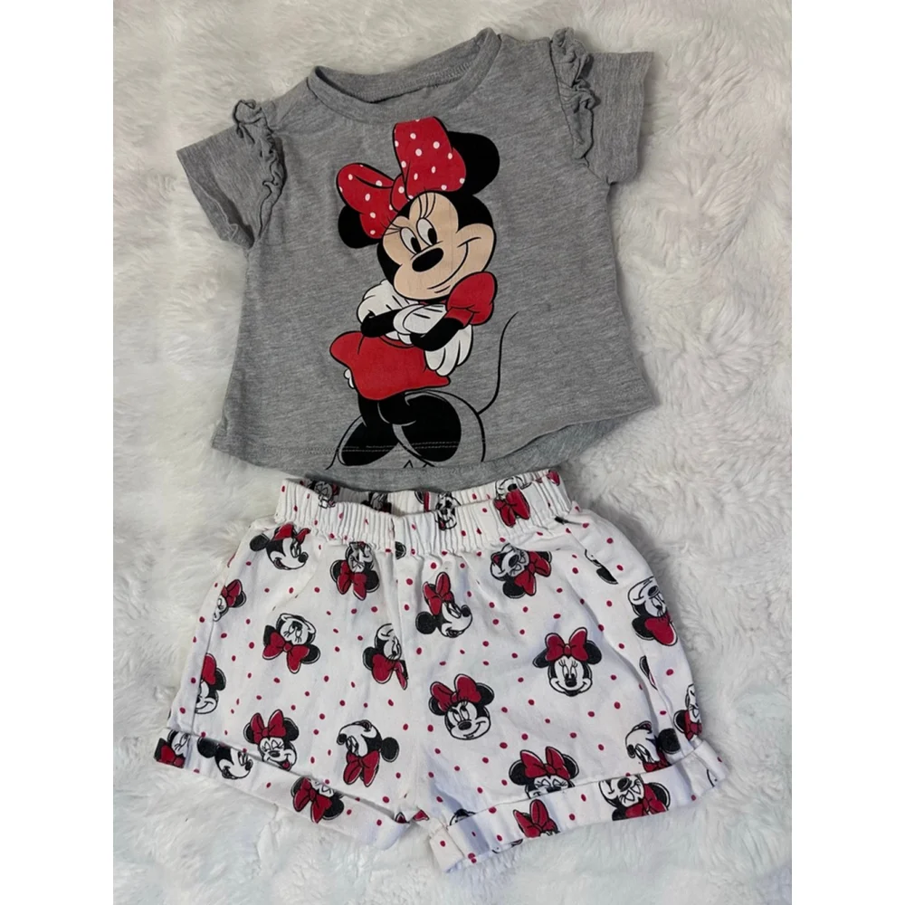 Disney Junior Minnie Mouse 2-Piece Outfit Set Gray Top & Shorts Size 12M